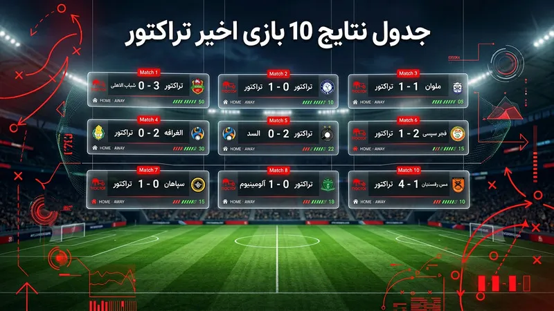 جدول نتایج 10 بازی اخیر تراکتور